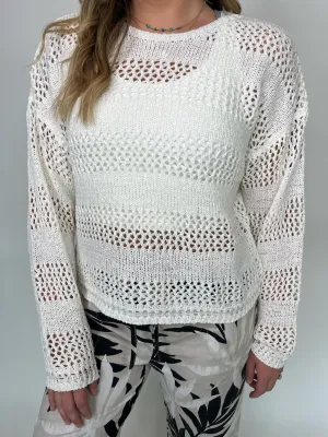 Bella Dahl Open Knit Stripe Crew Sweater