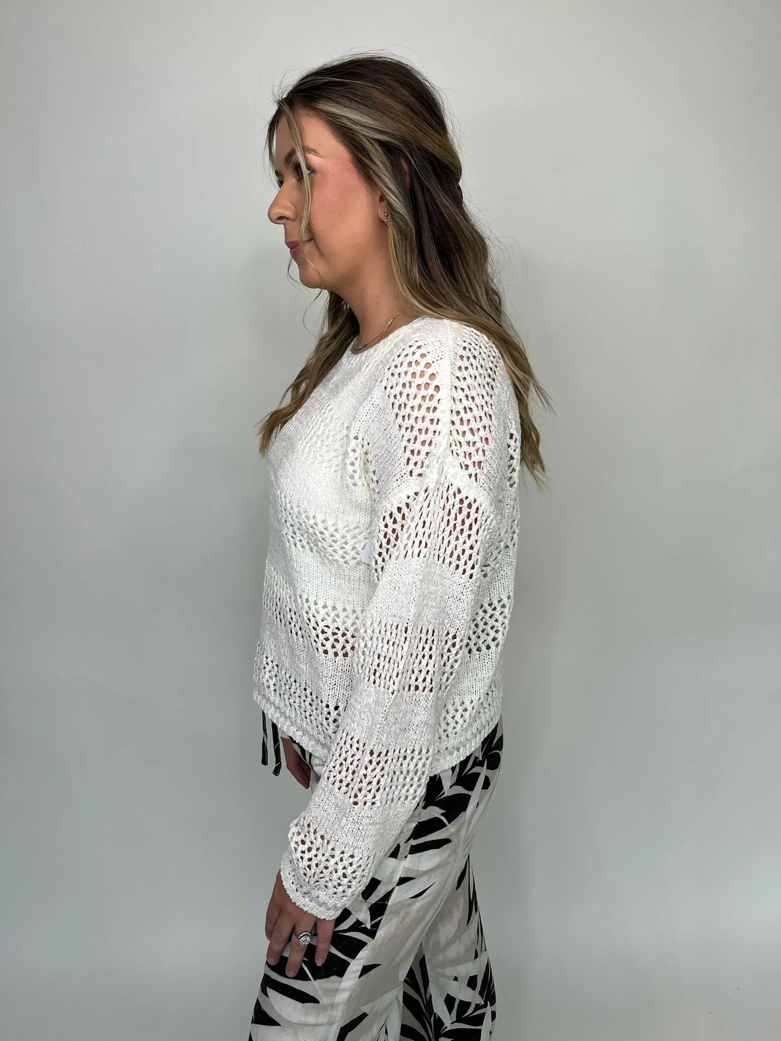 Bella Dahl Open Knit Stripe Crew Sweater