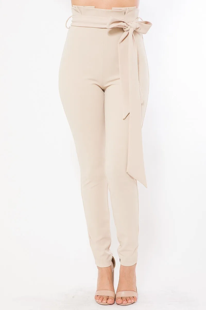 Belt Detail High Waist Skinny Pants