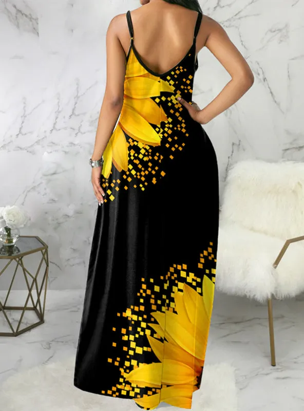 BerryBetty - Casual Women Print Colorblock Ruffles Trim Slim Dress