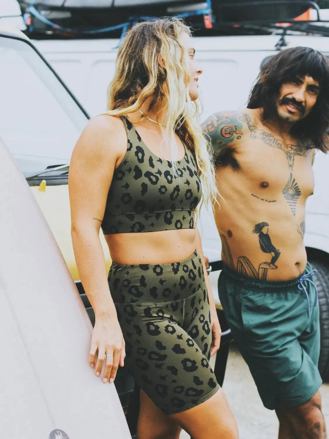 Bike Shorts in Green Leopard