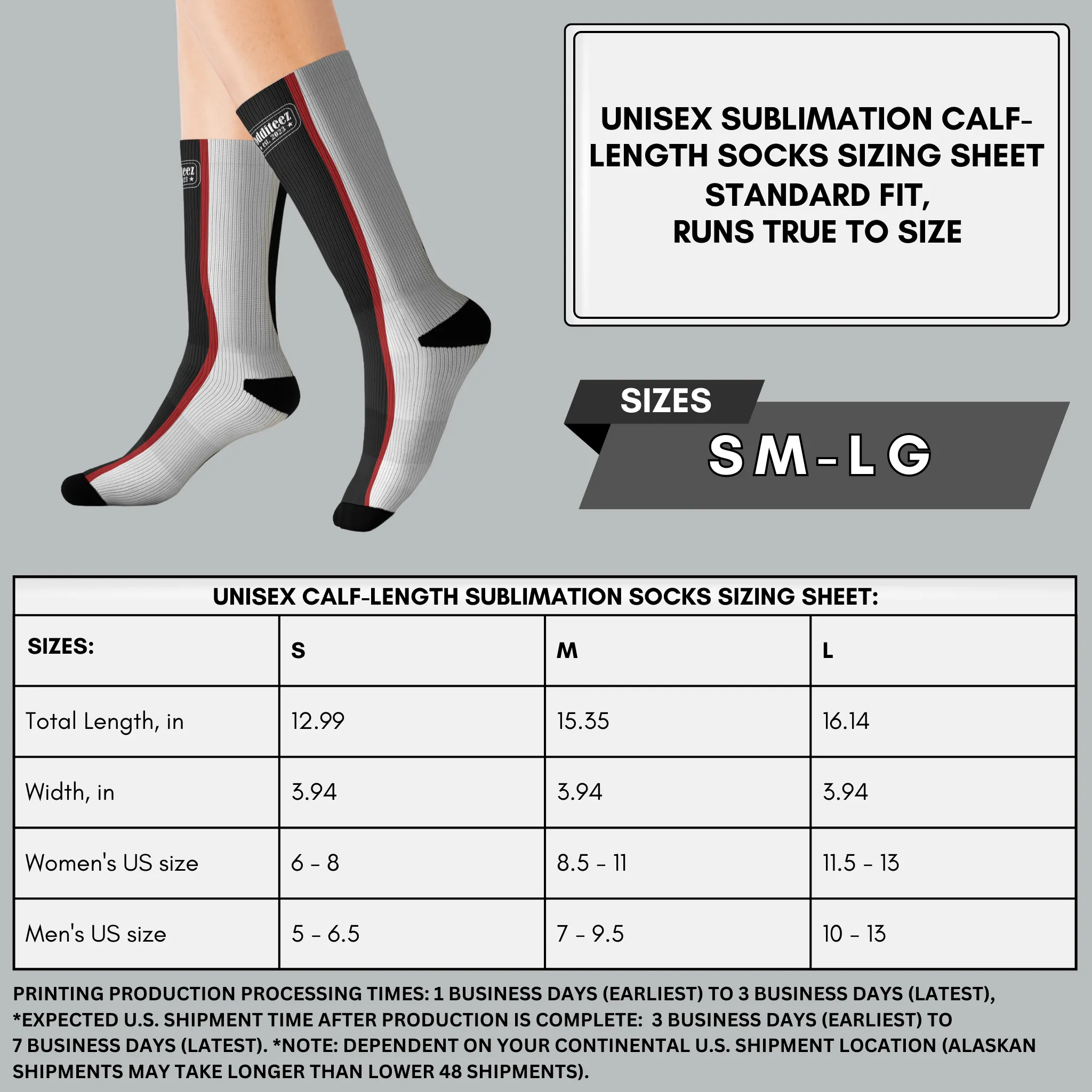 Black & White heart design, Dark Red Unisex Calf-Length Sublimation Socks