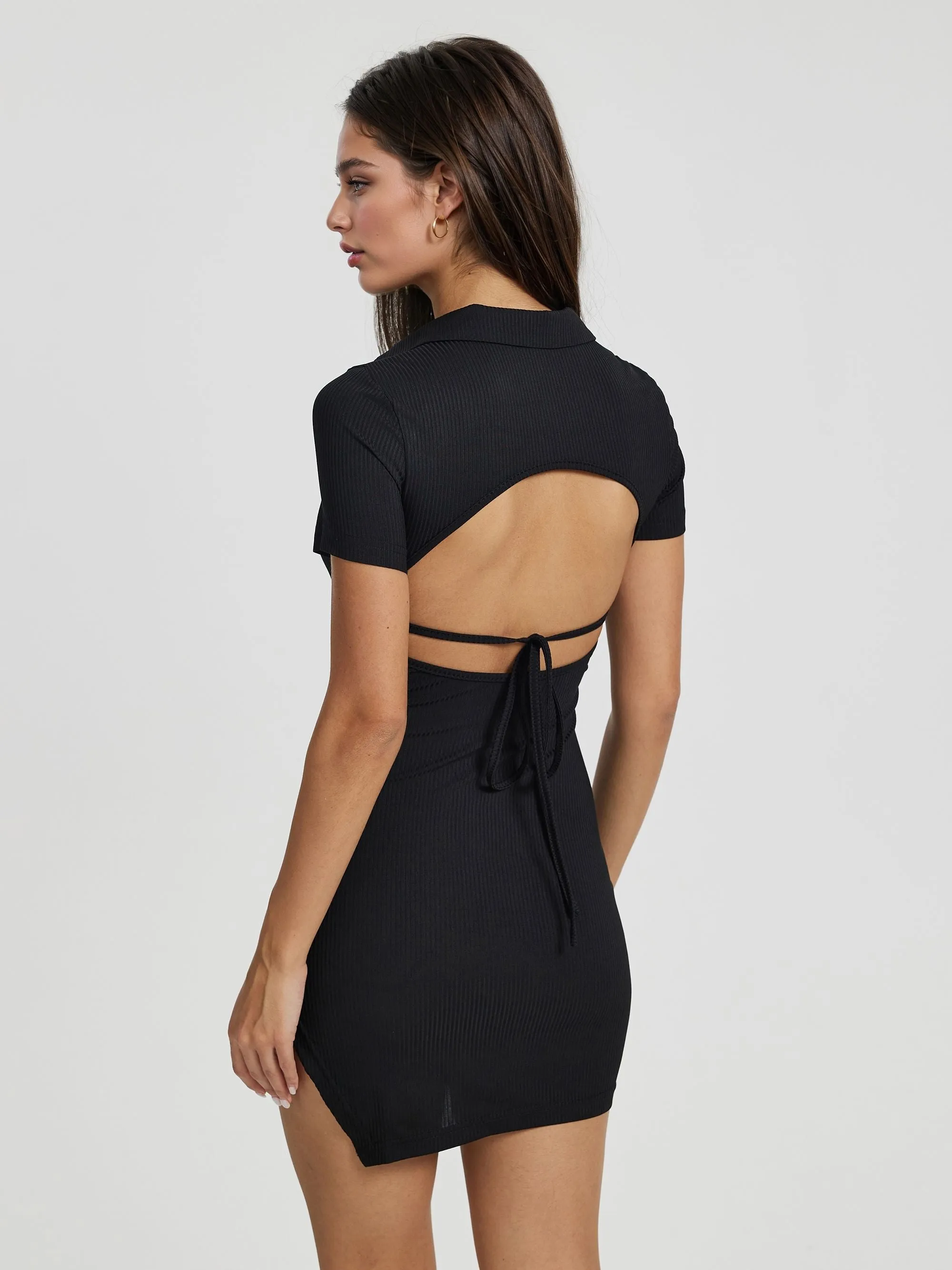 Black Bodycon Mini Dress With Collar