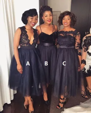 black bridesmaid dresses for weddings lace appliqué mismatched short cheap wedding party dress