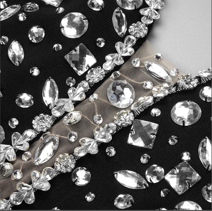 Black Bustier With Diamonds Tight Dress