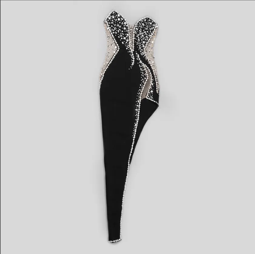 Black Bustier With Diamonds Tight Dress