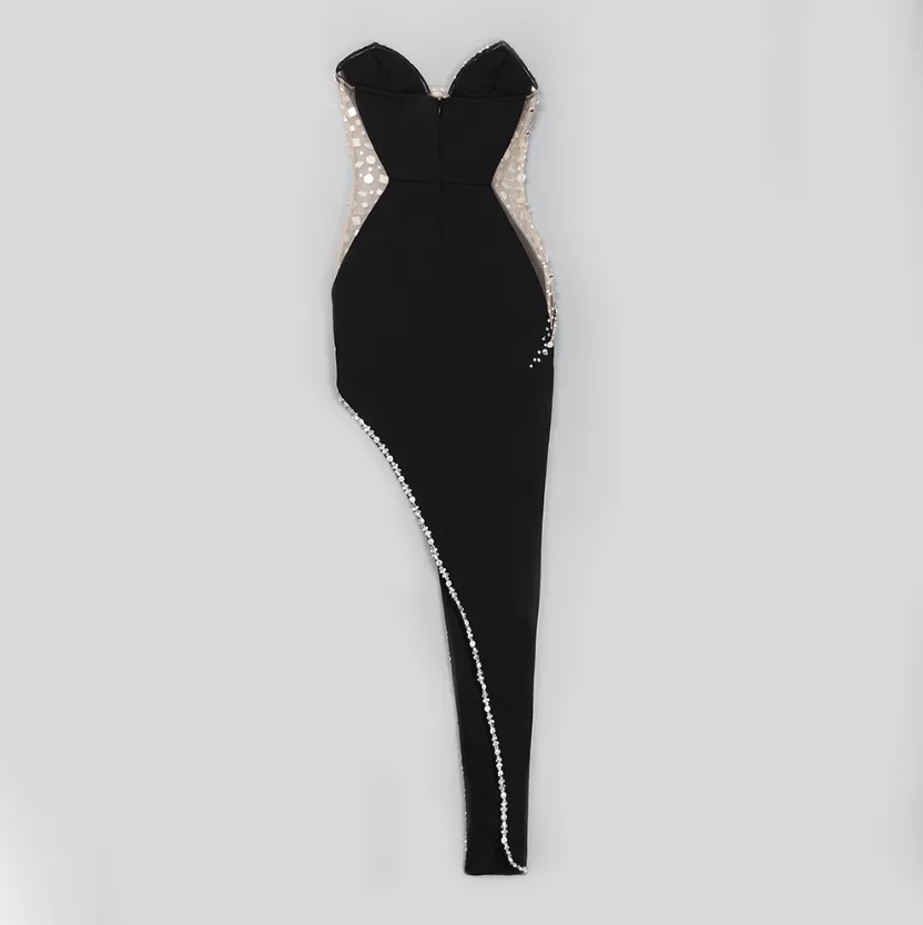 Black Bustier With Diamonds Tight Dress