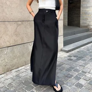 Black Cotton Split High Waist Half Length Skirt
