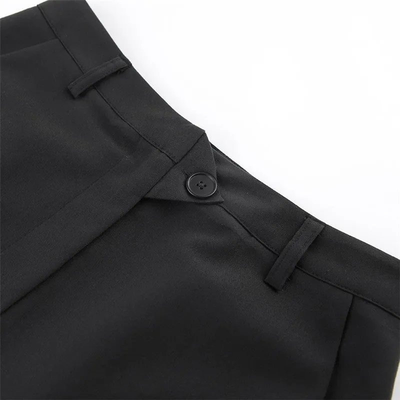Black Cotton Split High Waist Half Length Skirt