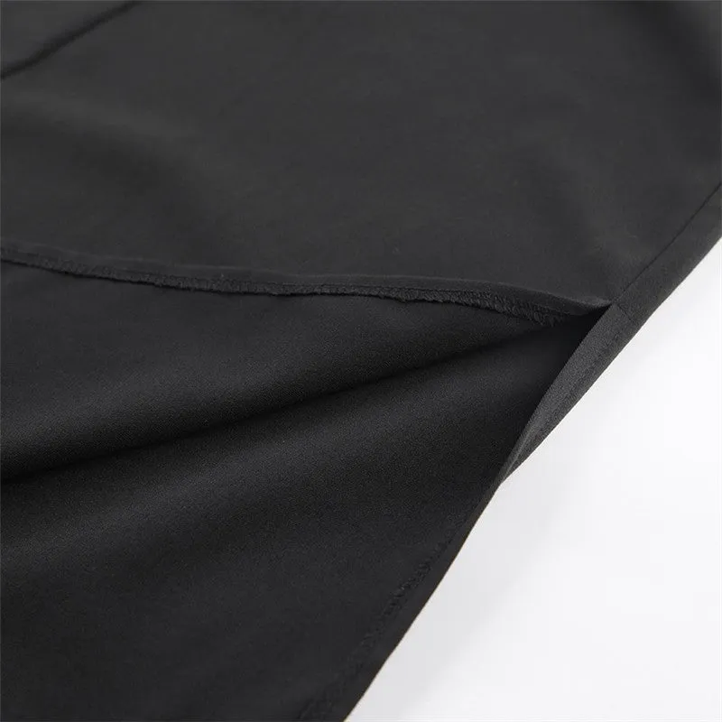 Black Cotton Split High Waist Half Length Skirt