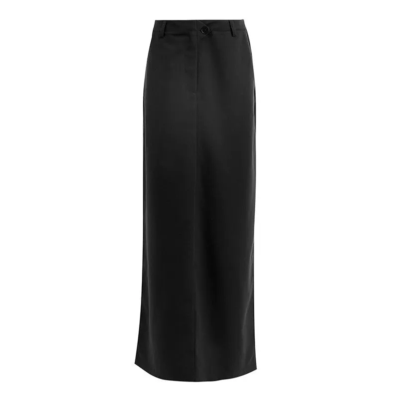 Black Cotton Split High Waist Half Length Skirt