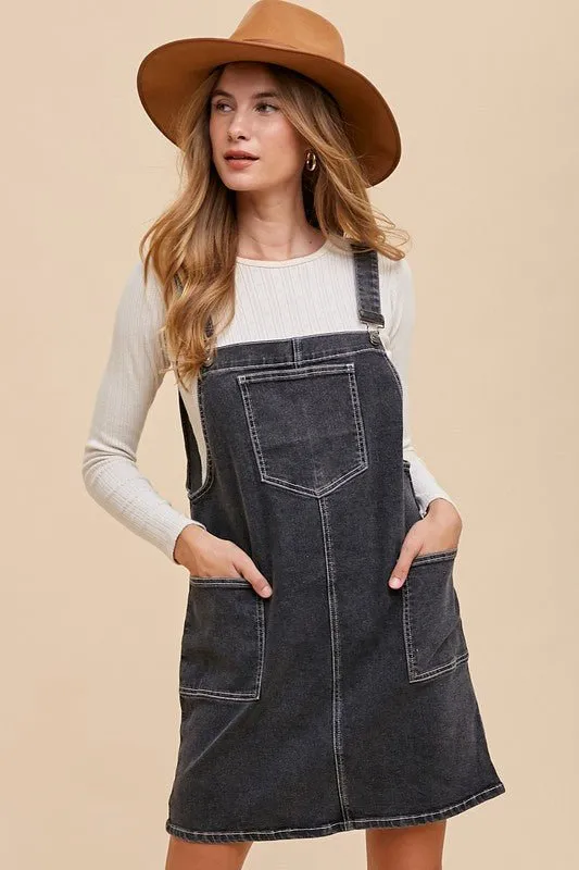 Black Denim Overall Dress