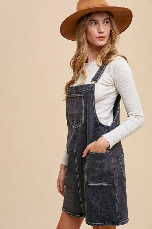 Black Denim Overall Dress