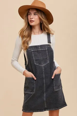 Black Denim Overall Dress