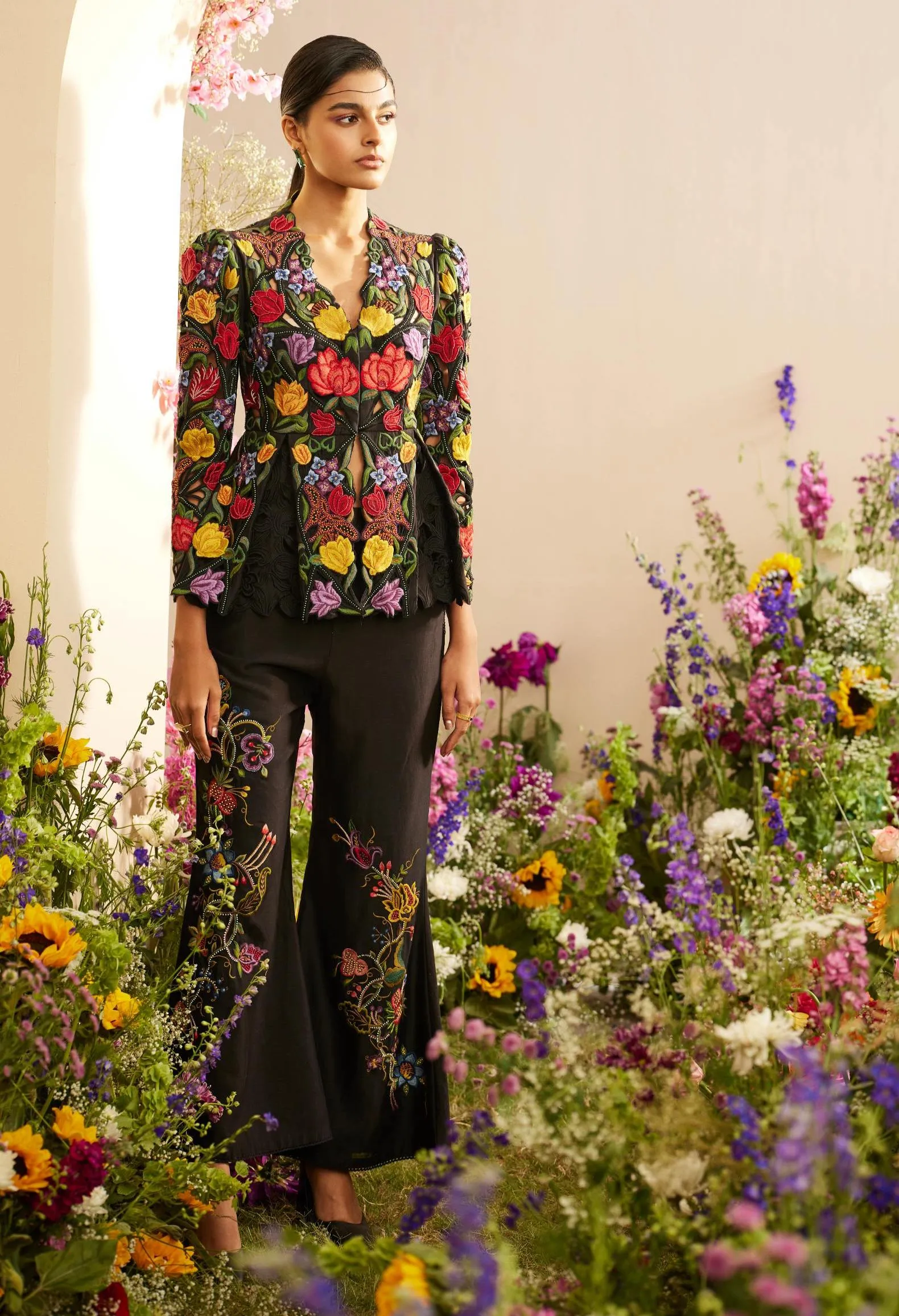 Black embroidered pants