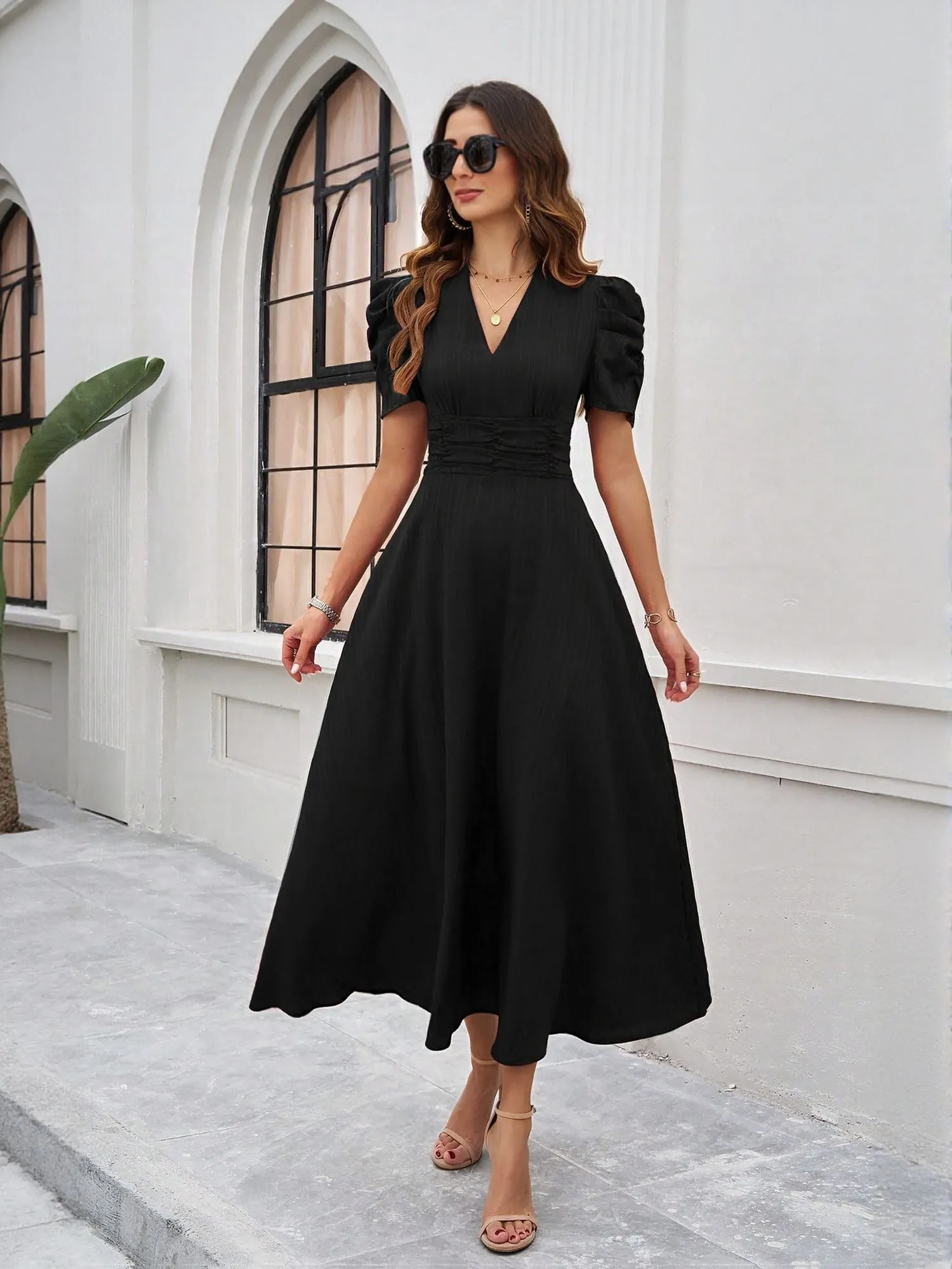 Black Fit And Flare Midi Dress
