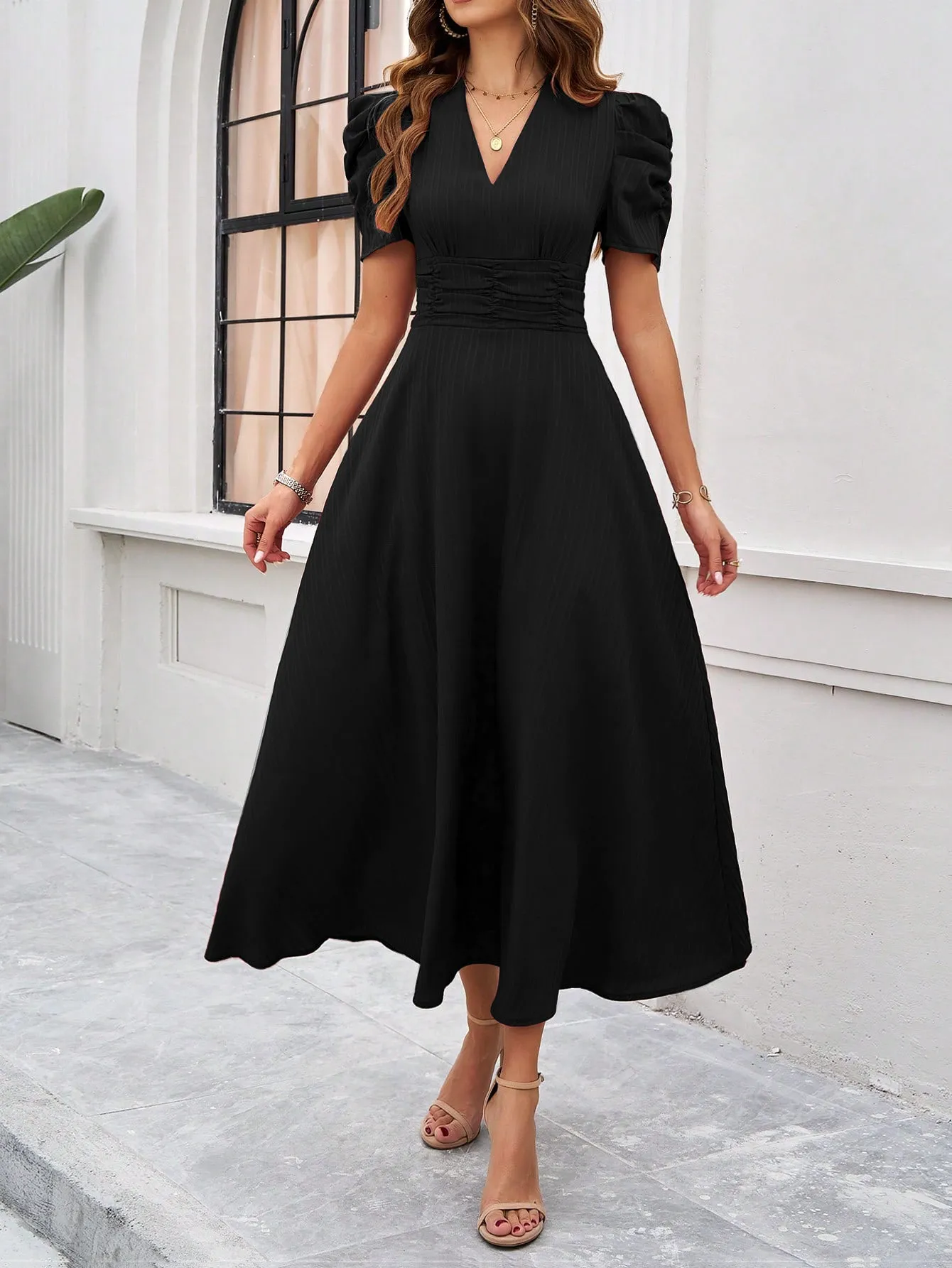 Black Fit And Flare Midi Dress