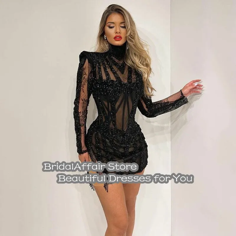 Black High Neck Long Sleeve Dress