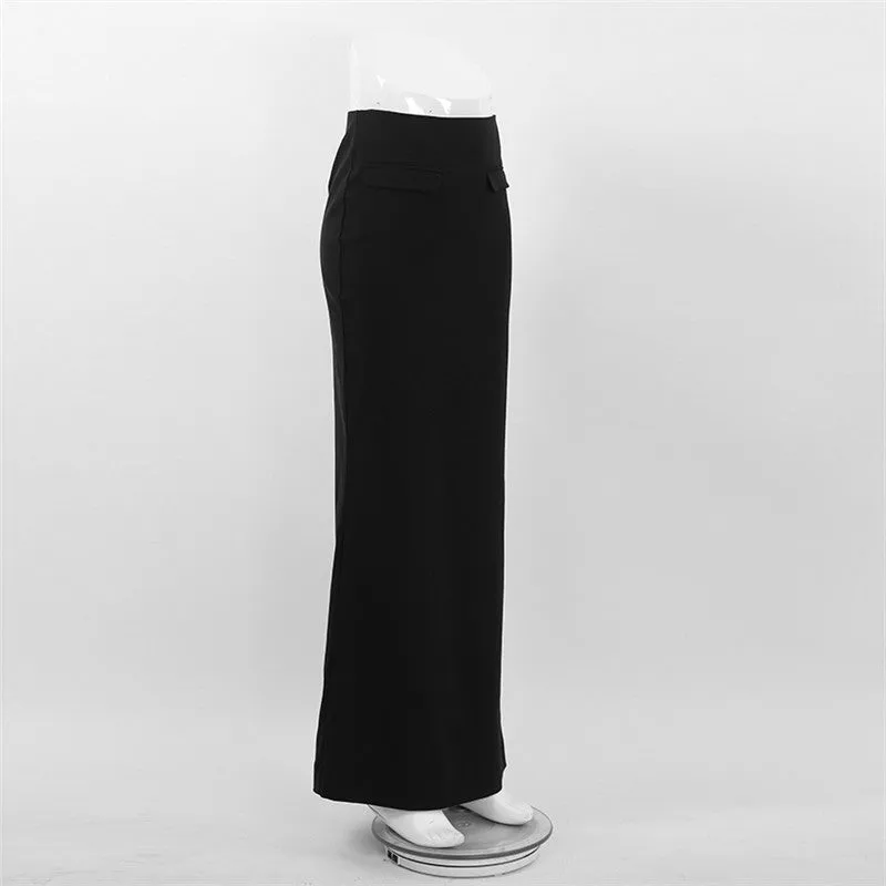 Black High Waist Fish Tail Floor Length Split Skirt