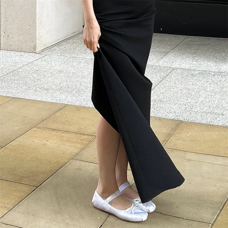 Black High Waist Fish Tail Floor Length Split Skirt