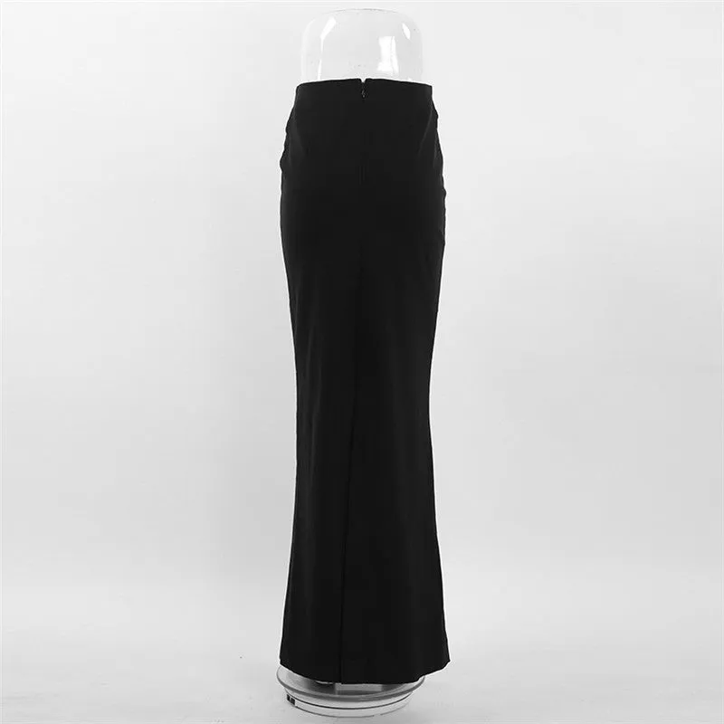 Black High Waist Fish Tail Floor Length Split Skirt