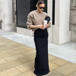 Black High Waist Fish Tail Floor Length Split Skirt