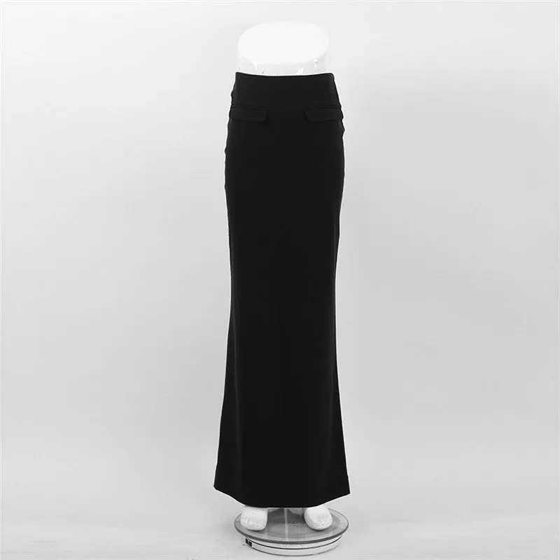 Black High Waist Fish Tail Floor Length Split Skirt