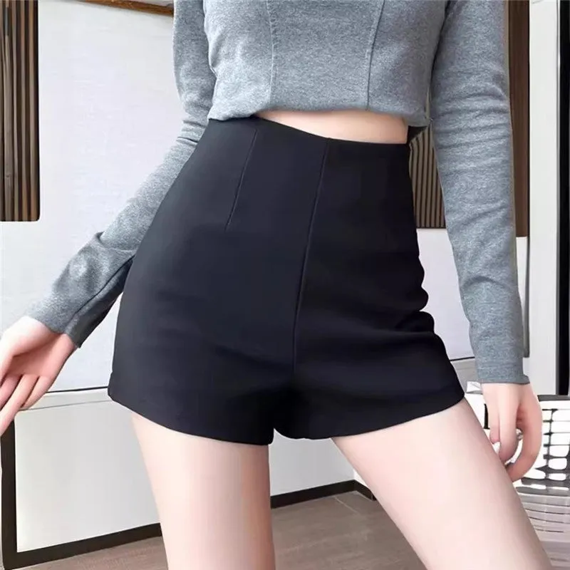 Black High-Waisted Suit Shorts For A Slimming Effect