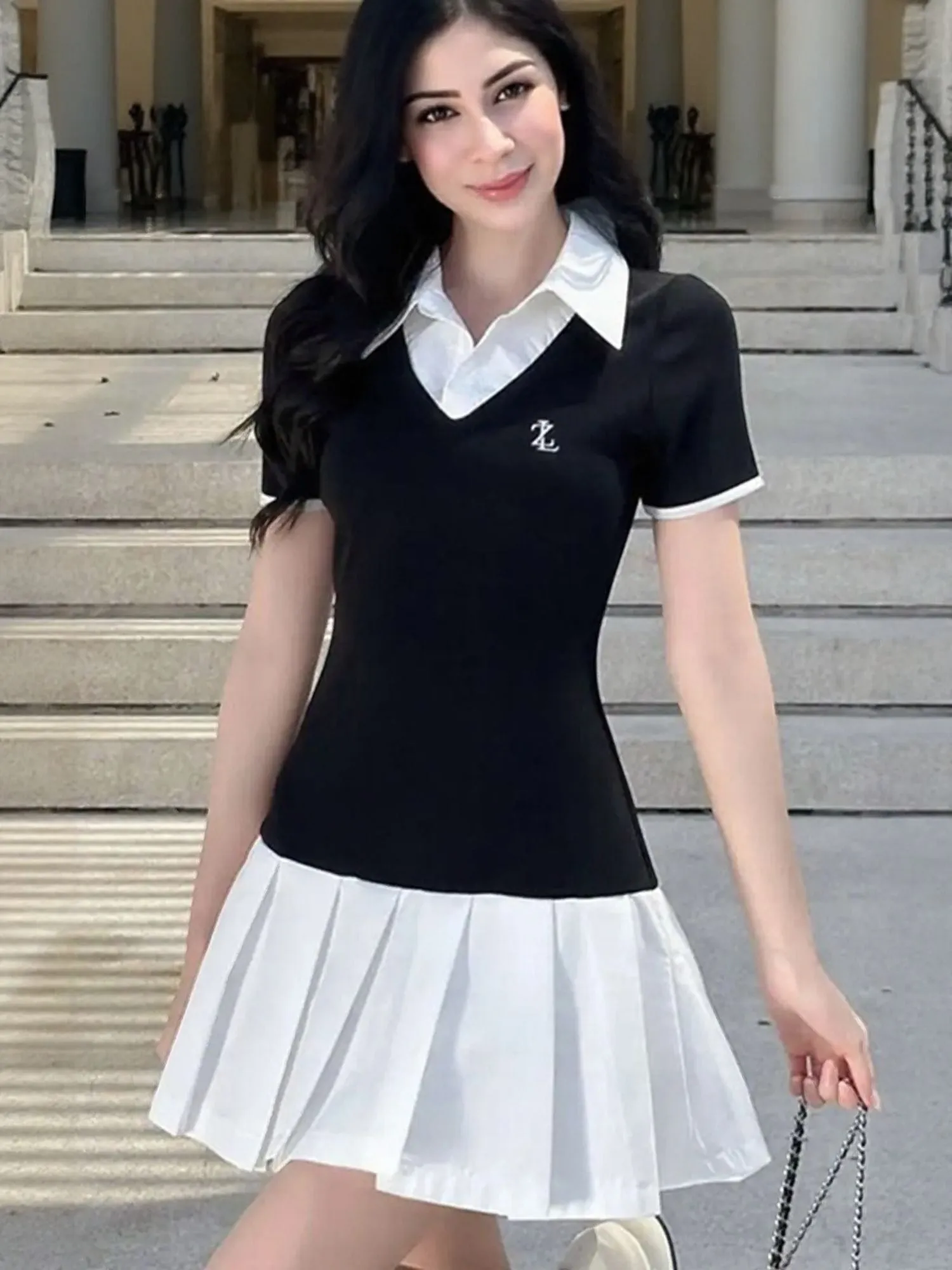 Black Polo Skater Dress