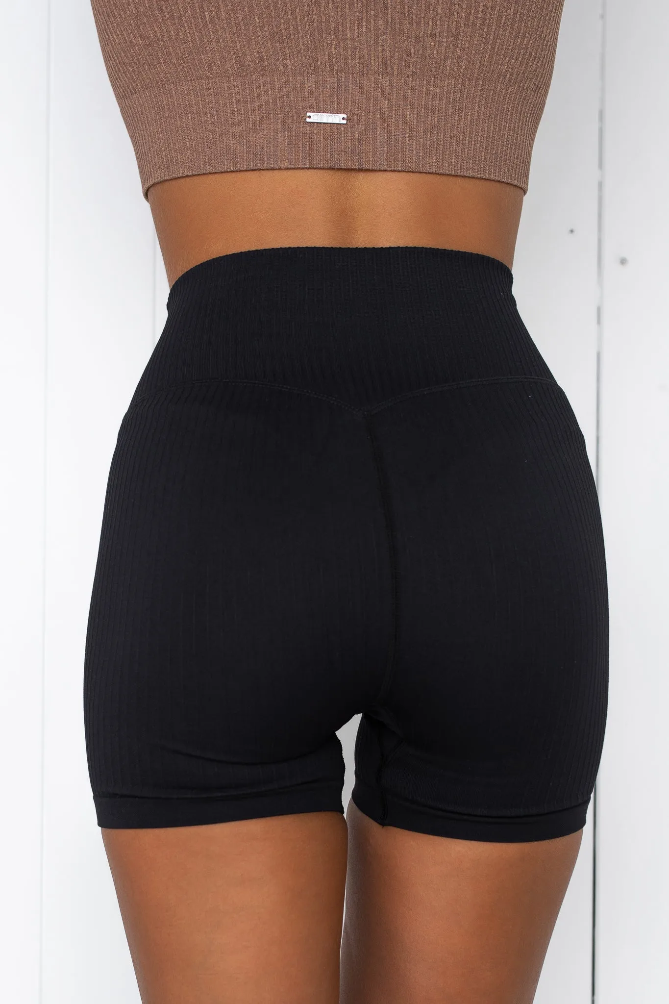 Black Ribbed Midi Biker Shorts