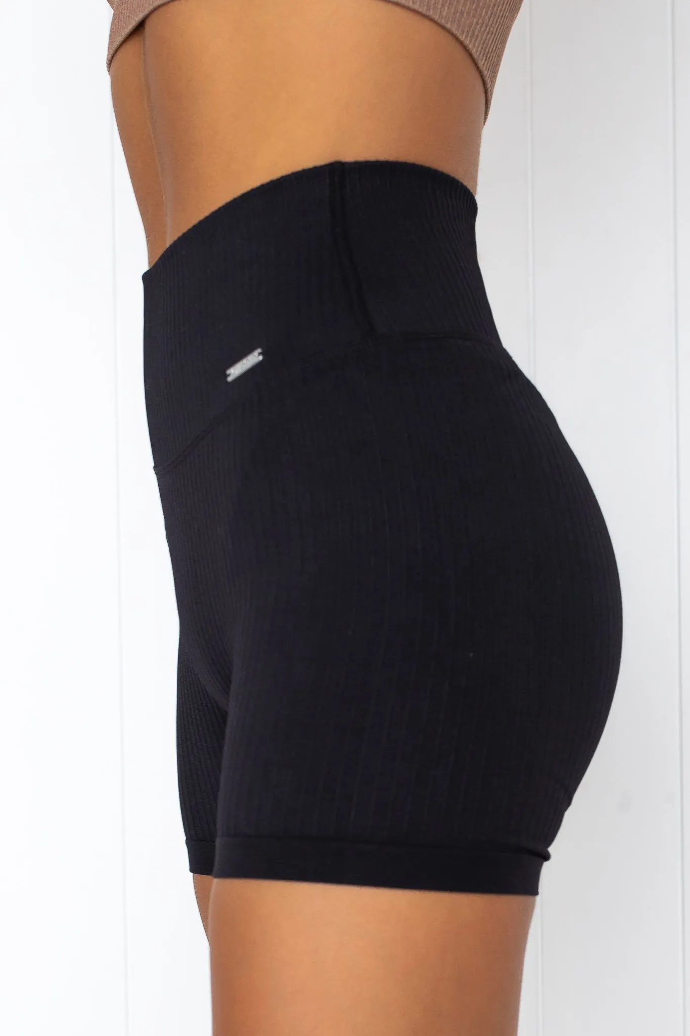 Black Ribbed Midi Biker Shorts