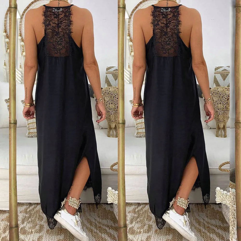 Black Sexy Lace Loose Vacation Summer Maxi Dresses