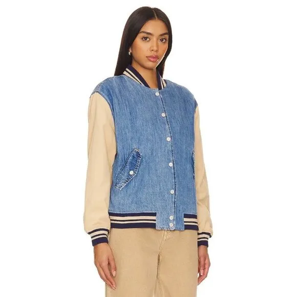 BlankNYC Varsity Jacket in Crash Course Womens Denim Jean Boyfriend