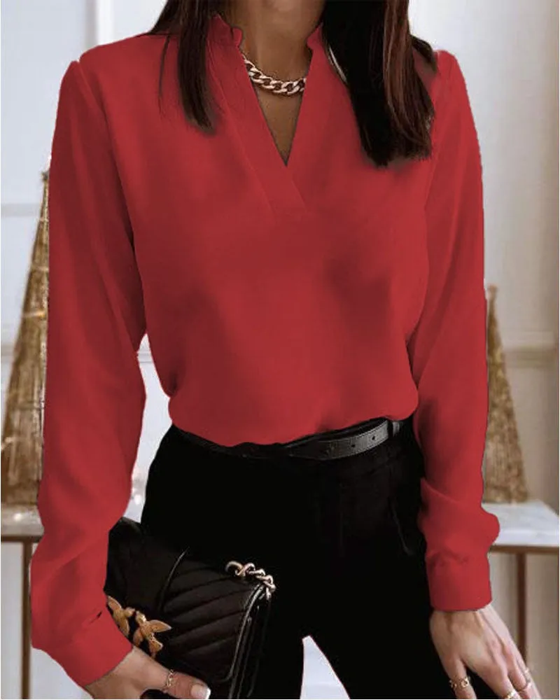 Blouse - V-neck & Loose-fitting Design