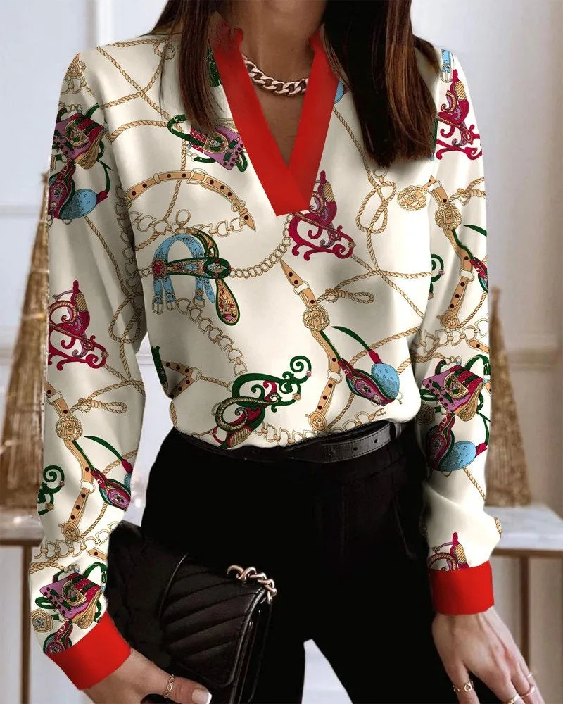 Blouse - V-neck & Loose-fitting Design