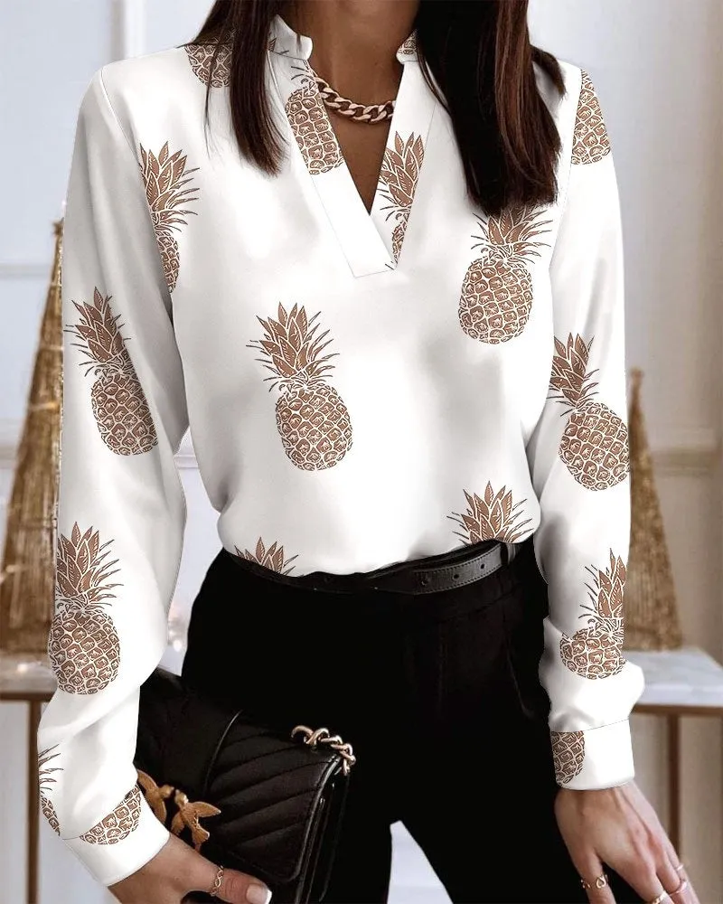 Blouse - V-neck & Loose-fitting Design