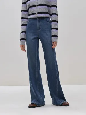 Blue High-Waisted  Wide-Leg Jeans