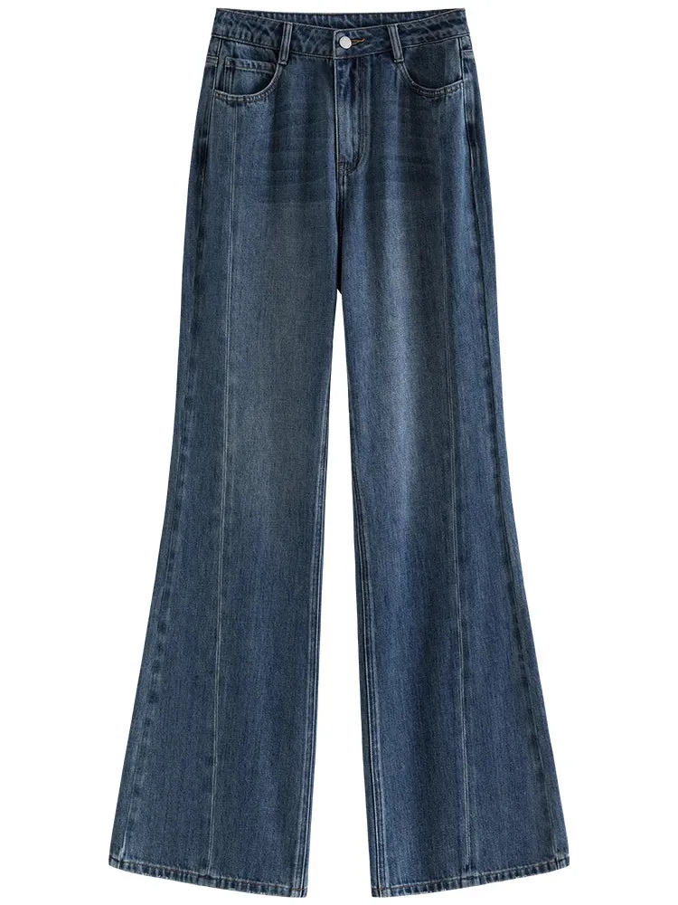Blue High-Waisted  Wide-Leg Jeans