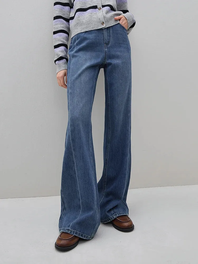 Blue High-Waisted  Wide-Leg Jeans