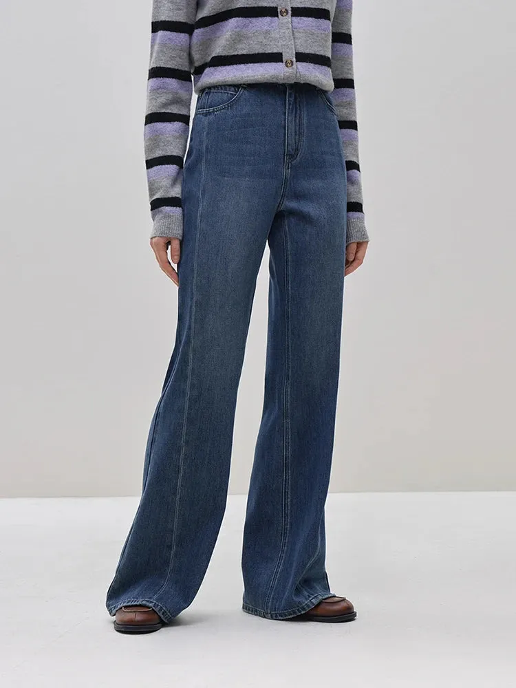 Blue High-Waisted  Wide-Leg Jeans