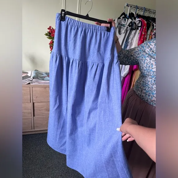 Blue Purple Periwinkle Maxi High Waisted Lightweight ALine Tiered Column Skirt M