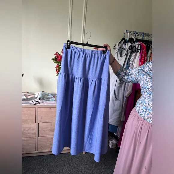 Blue Purple Periwinkle Maxi High Waisted Lightweight ALine Tiered Column Skirt M