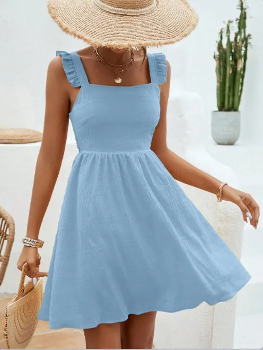 Blue Ruffle Strap Aline Dress