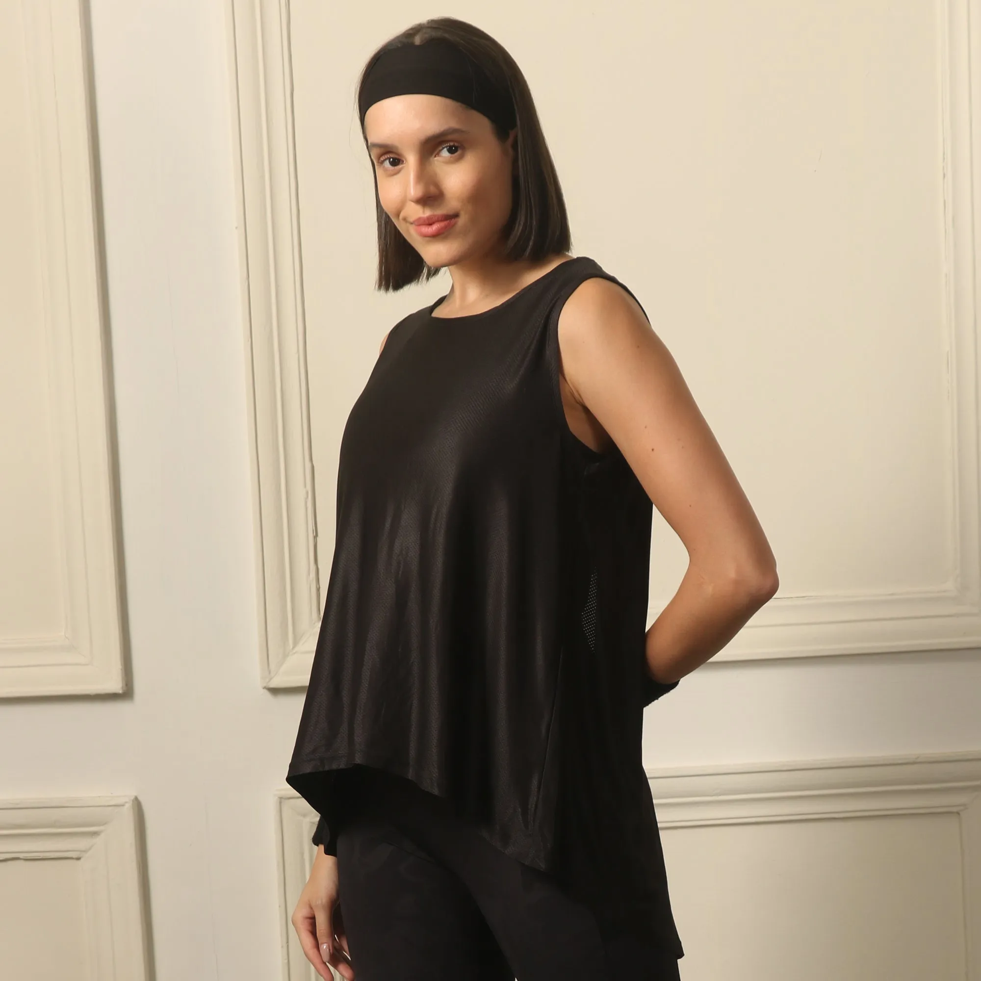 Boat Neck Coverup Tee with Back Slit and Tie