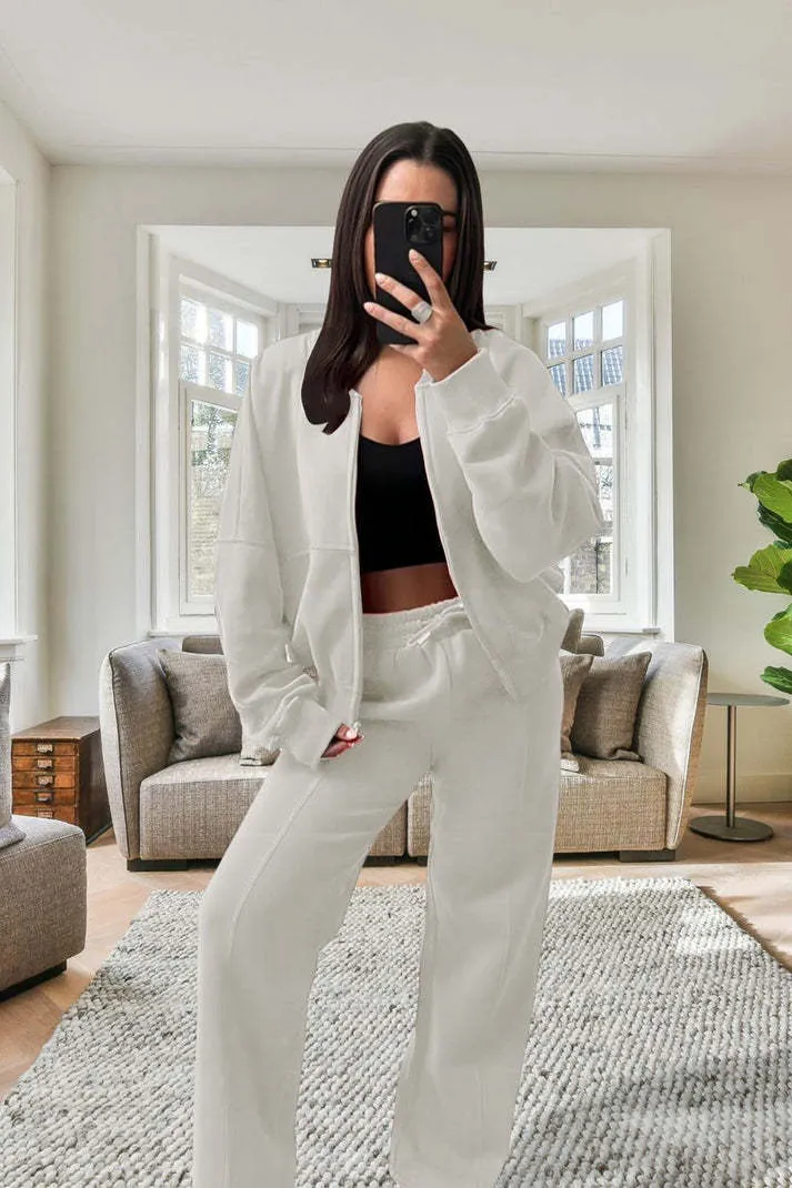 Bomber New Style Oversized Fleece Zipper And Wide Leg Tracksuit