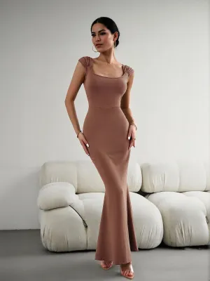 Brown Bodycon Maxi Dress With Gathered Strap