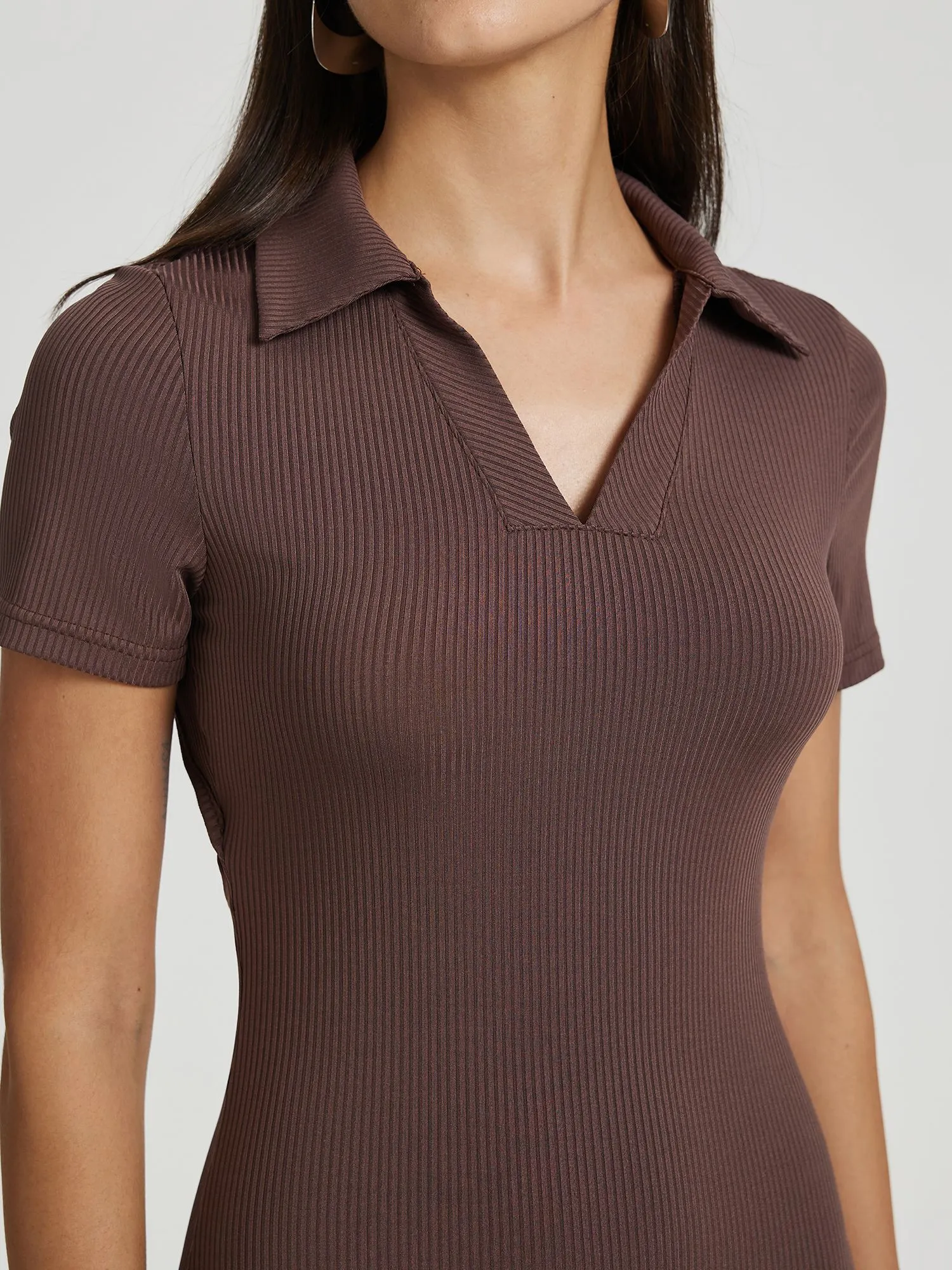 Brown Bodycon Mini Dress With Collar