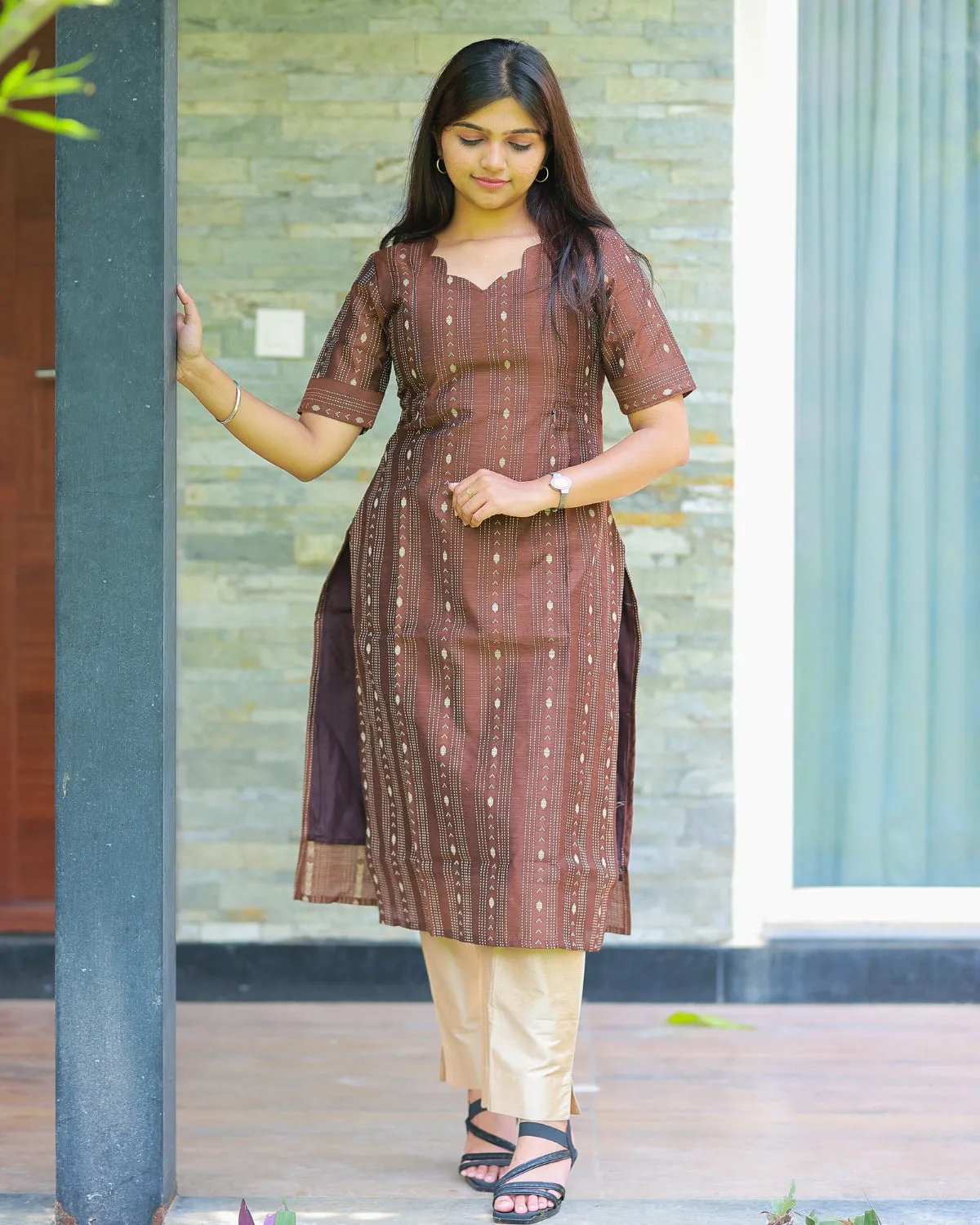 Brown_Theera | Maternity Kurti with Lining [TOP ONLY]
