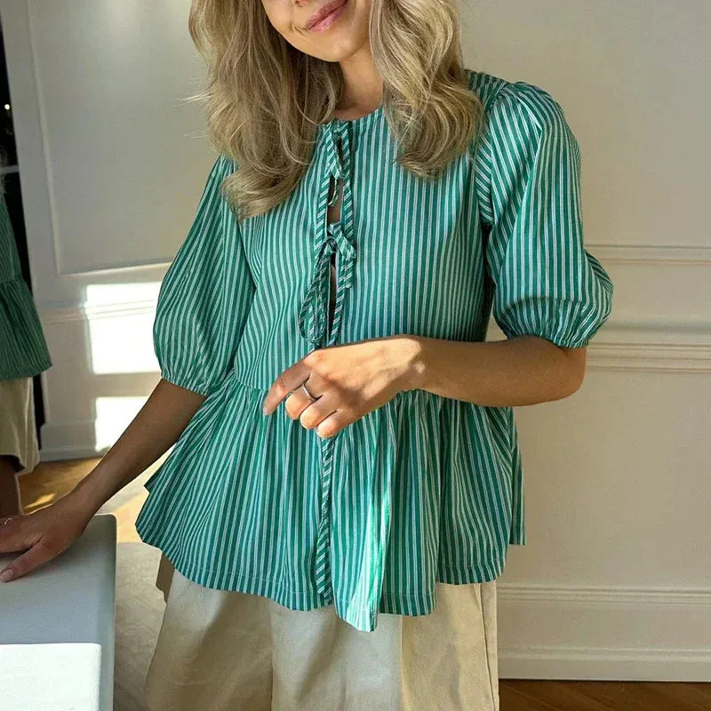 Brunelle® | Vintage Striped Blouse With Bow