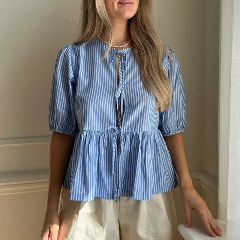 Brunelle® | Vintage Striped Blouse With Bow